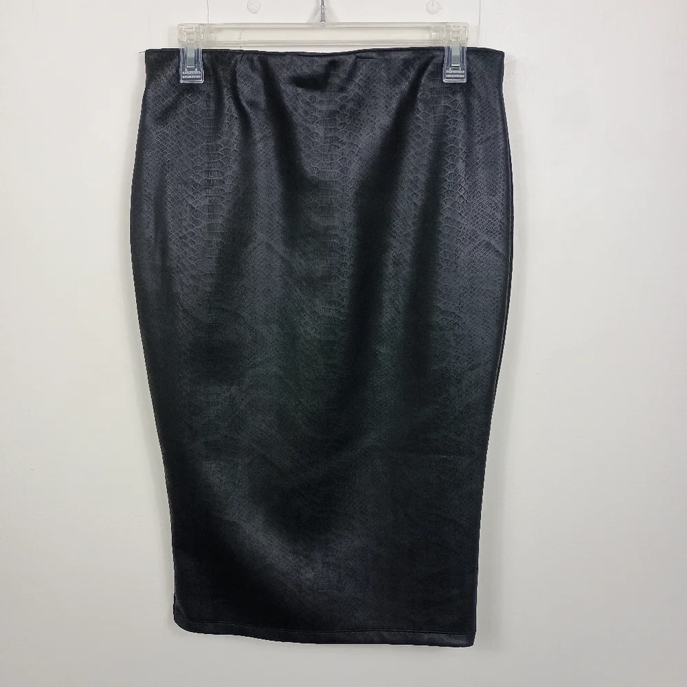 Apt 9 Faux Leather Snakeskin Midi Pencil Skirt Medium Black Stretch Pull On - Picture 2 of 5